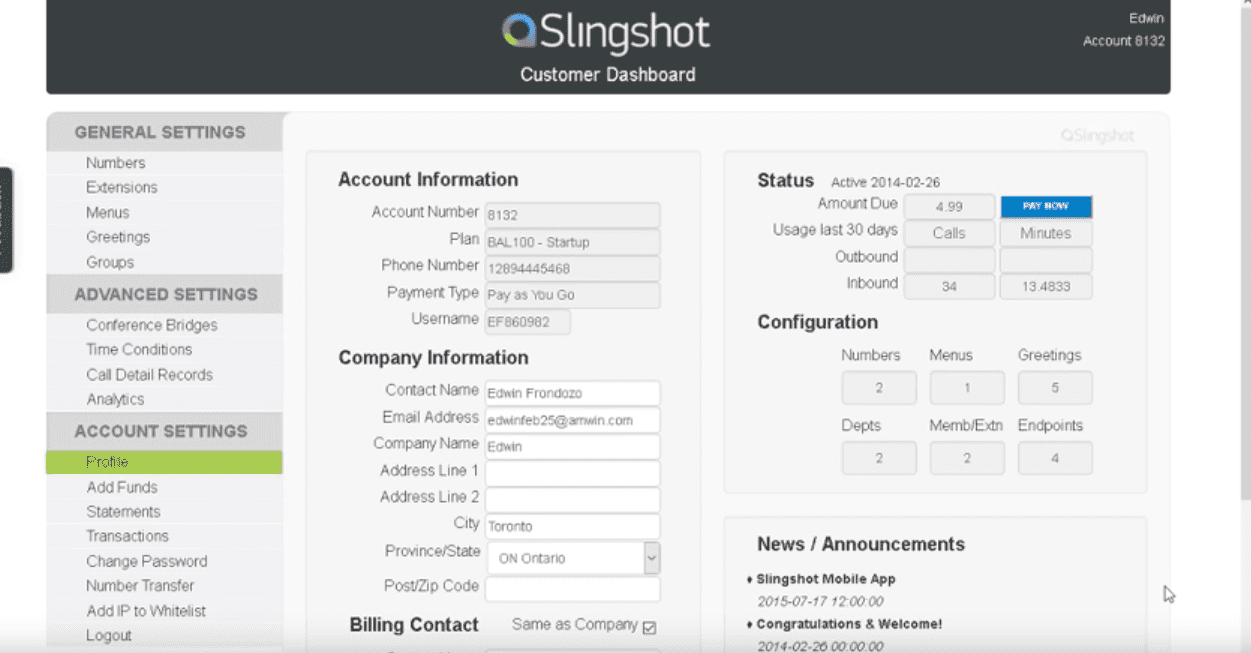 slingshot contact phone number