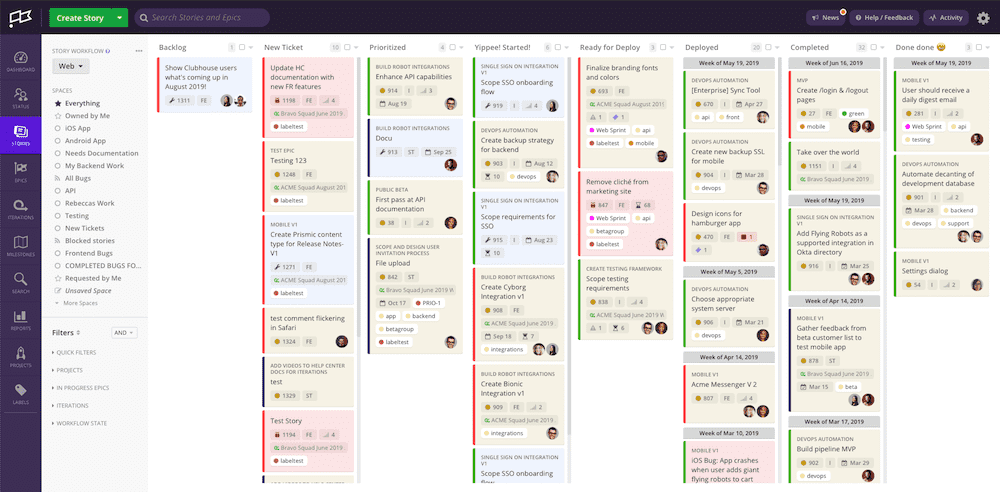 Free kanban boards - Clubhouse