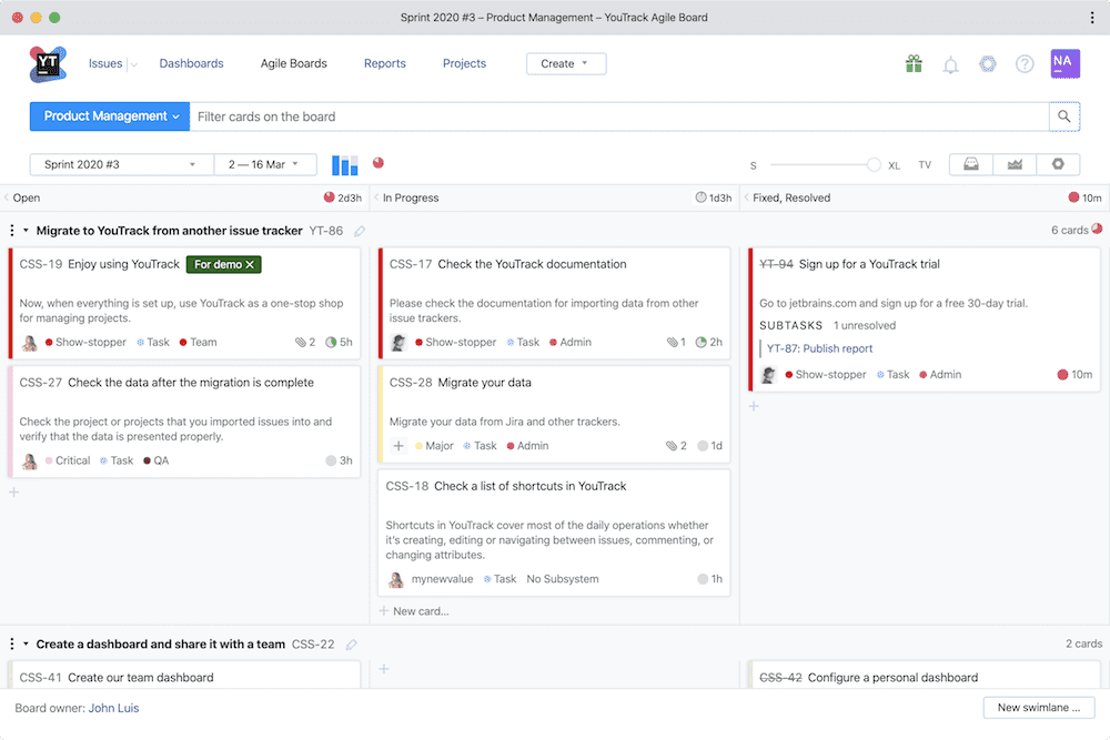 Free kanban boards - Youtrack