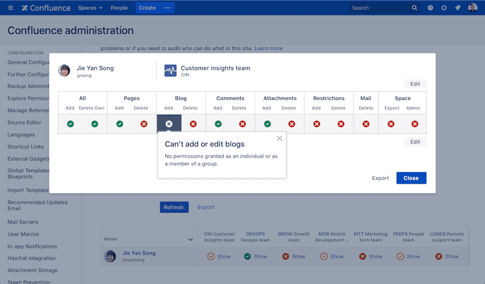 Confluence admin control