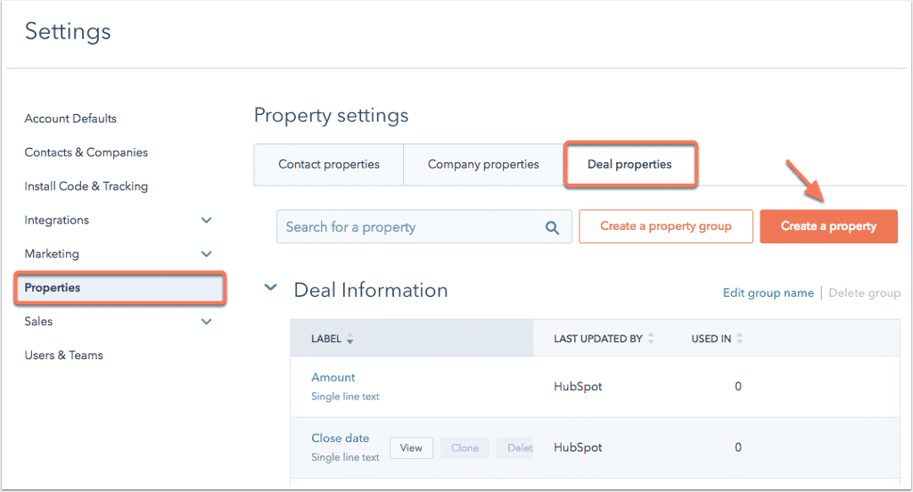 HubSpot individual deal properties